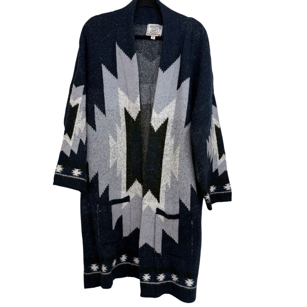 Snails Cinnamon Duster Cardigan Sz XL Blue Aztec Print Boho Festival Southwest